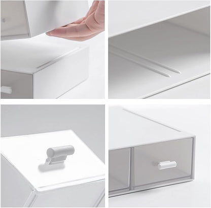 Desk Organizer-Stackable Storage Drawers, Plastic Compact Desk Storage Box Perfect for Collection Small Item/Cosmetic Office Organizer - 3 drawers (White)