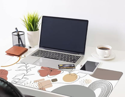 Mats on Top of Desks, Large Desk Mat, Cute Mousepad, Boho Mouse Pad, Abstract Mid Century Modern Tropical, Neutral Office Supplies, 31.5x11.8'' XL Desk Cover Mat - Boho Arch