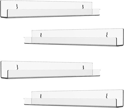 ROYALITA 4 Pack Clear Acrylic Shelves Vinyl Record Holders Wall Mount, 12 Inch Floating Vinyl Holder for Album Record/Nail Polish Display & Wall Decor