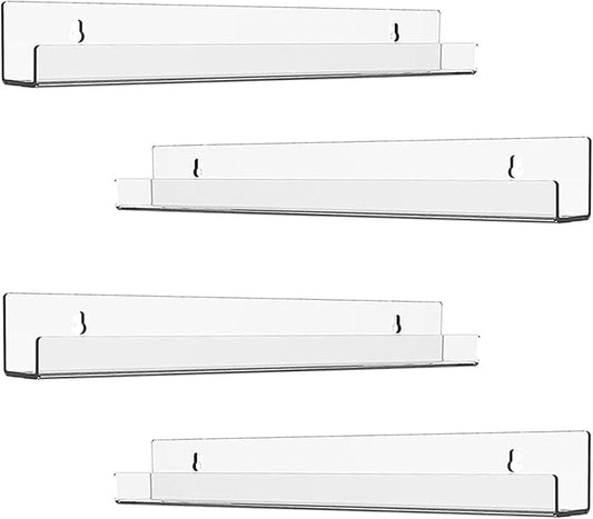 ROYALITA 4 Pack Clear Acrylic Shelves Vinyl Record Holders Wall Mount, 12 Inch Floating Vinyl Holder for Album Record/Nail Polish Display & Wall Decor