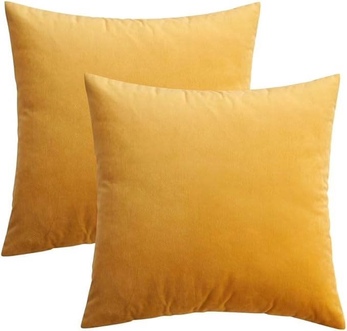 RELY+ Pack of 2 Throw Pillow Covers 16x16 Inch Velvet Soft Cozy Solid Decoration Gifts Pillow Covers Luxury Cushion Case for Sofa Couch Bedroom Living Room (Gold, 18 X 18)