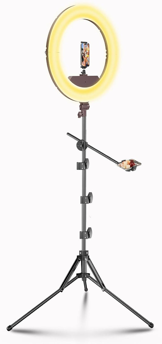 55W18 45cm Ring Light Kit [New Version] 6700K Dimmable LEDRinglightTripod Stand Dual Phone Holder for iPhone Selfie Makeup LashTattoo Studio Lighting Painting,Photo Video Recording (Pink)