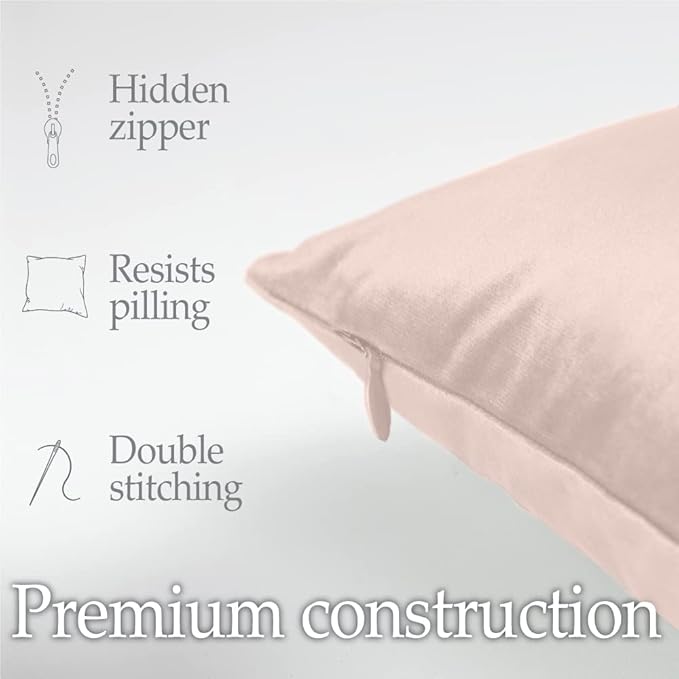 lalaLOOM Velvet Throw Pillow Covers, Set of 2 Decorative Square Pillows Home Decor, Soft Accent Cases, Silky Machine Washable Pillowcases for Sofa, Couch, Bedroom, Living Room, 16x16, Petal Pink