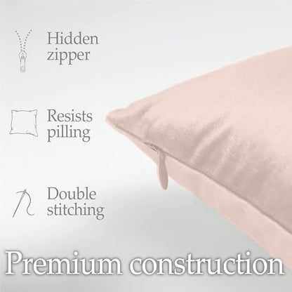 lalaLOOM Velvet Throw Pillow Covers, Set of 2 Decorative Square Pillows Home Decor, Soft Accent Cases, Silky Machine Washable Pillowcases for Sofa, Couch, Bedroom, Living Room, 16x16, Petal Pink