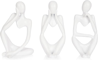 Sandstone Resin Thinker Style Abstract Sculpture Statue Collectible Figurines Home Office Bookshelf Desktop Decor (Small White, 3pcs)