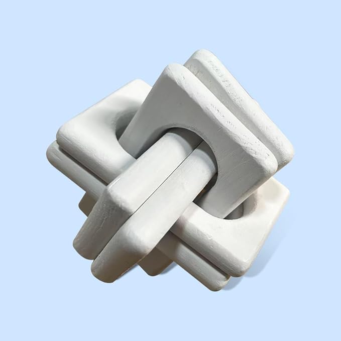 Wood Knot Chain Link Decor,6 in 3 Link Wood Knot Decor,Single or Double Links Hand Carved Decorative Links Knots Accents for Coffee Table,Bookshelf,Entryway Desk,Shelves (Double-White)