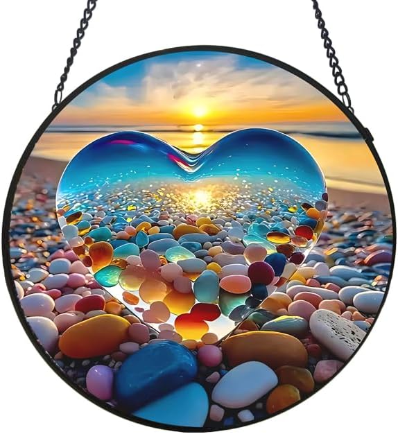 Stained Glass Window Hanging, Gifts Sun Catcher, Sun Catchers Indoor Window, Colorful Glass Panel,Suncatcher Room Decor,Gifts for Grandma Mom Wife,Aunt Birthday Gifts for Women 7.8in