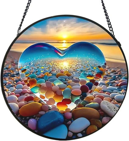 Stained Glass Window Hanging, Gifts Sun Catcher, Sun Catchers Indoor Window, Colorful Glass Panel,Suncatcher Room Decor,Gifts for Grandma Mom Wife,Aunt Birthday Gifts for Women 7.8in