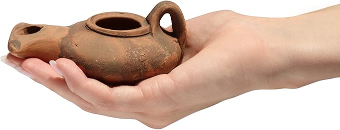 Herodian - Biblical Classic with Handle - Replica Ancient Clay Oil LAMP & Certificate of Authenticity Hanukkah-Judaica/Christian Gift - Handmade in The Holy Land
