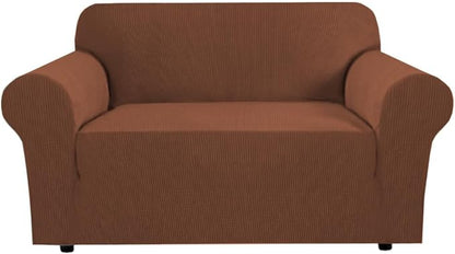 H.VERSAILTEX Stretch Couch Cover Loveseat Covers for 2 Cushion Couch Slipcover|Cover for Loveseat 1 Piece with Elastic Bottom, Checked Jacquard Fabric(58'-70' Wide, Caramel)