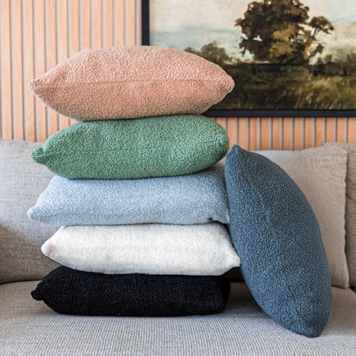 SAMIAH LUXE Brown Teddy Boucle Pillow Covers 18x18 2pcs for Home Living Room Decor, Sherpa Textured Decorative Throw Pillow Covers for Boho Decor, Square Throw Cushion Euro Shams for Modern Farmhouse