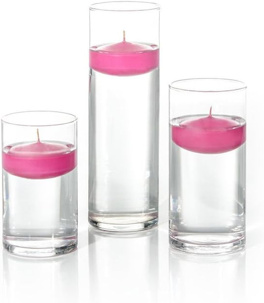 yummi Set of 18 Floating Candles and Cylinder Vases - Hot Pink