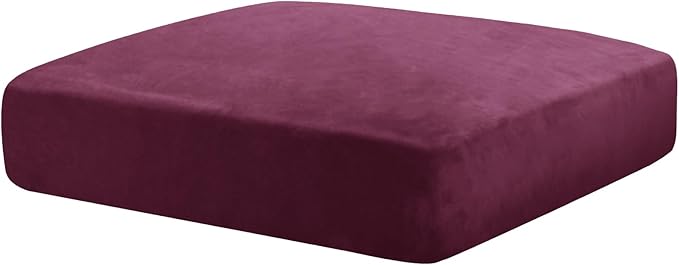 MAXIJIN Velvet Stretch Cushion Cover Fitted Couch Cushion Slipcovers 1 Pack Arm Chair Seat Cushion Cover for Individual Cushion Sofa Chair with Elastic Bottom (1 Piece Seat Cover, Wine Red)