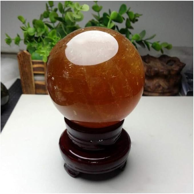 Natural Yellow Healing Crystal Gemstone Sphere Ball for Reiki Balancing Meditation Energy Home and Office Decoration (8cm, Yellow Crystal)