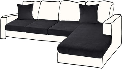 Sectional Couch Covers for 4-Piece Seat Cushion Velvet Separate L Shape Couch Cover Stretch Sofa Slipcover with 2 Pieces Pillowcases Furniture Protector (Sofa 3 Seater + 1 Chaise, Black)