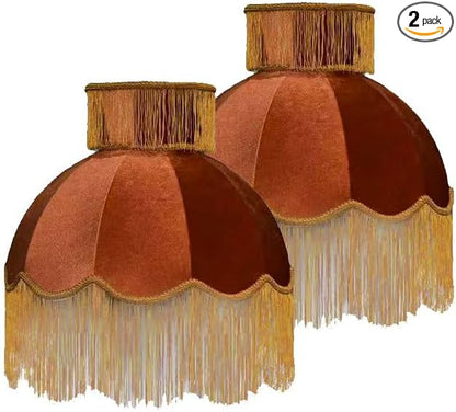 Velvet Shade with Tassel, Caramel, Handmade Dome Design for Floor Lamp and Table Lamp (2, Caramel, Large)