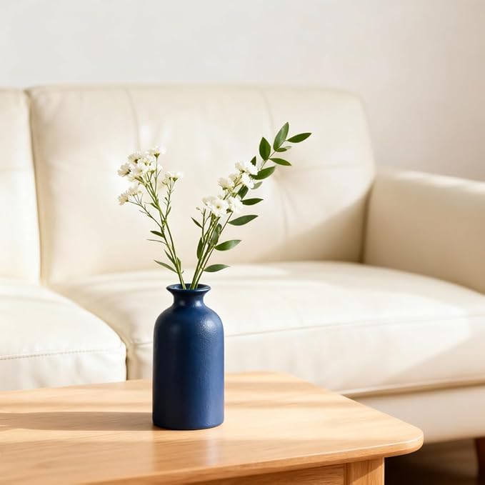 Blue Ceramic Bud Vases Set of 6 – 5 in Small Vases for Dried Flowers or House Plants, Modern Boho Decorative Vases for Wedding, Home, Table Centerpieces, Mantel or Office Decor