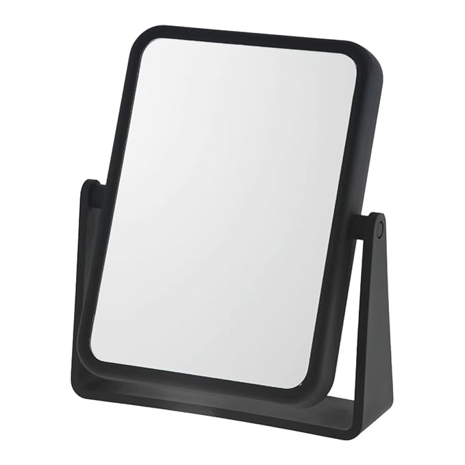 Danielle Creations Rectangle Soft Touch Vanity Mirror, Black, 1x/7x Magnifying Makeup Mirror with Stand, Portable Tabletop Bathroom or Desk Mirror