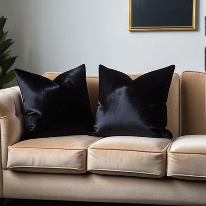 FEVERQIYI Black Velvet Pillow Covers 18x18 Set of 2 Decorative Square Throw Pillowcase Soft Solid Cushion Covers for Bedroom Living Room Outdoor Indoor Decoration