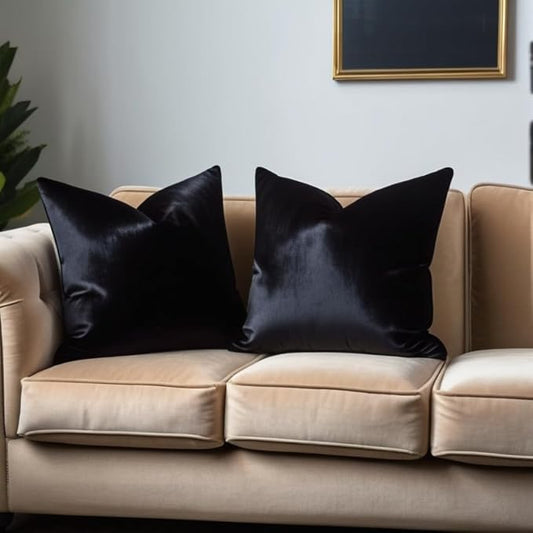 FEVERQIYI Black Velvet Pillow Covers 18x18 Set of 2 Decorative Square Throw Pillowcase Soft Solid Cushion Covers for Bedroom Living Room Outdoor Indoor Decoration