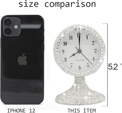 Luxury Rhinestone Small Alarm Desk Table Clock Morning Call Handmade Fashion Design for Bedroom Houseroom Living Room Cute As Gift AR (Silver)