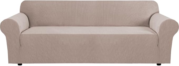 H.VERSAILTEX Stretch Extra Large Sofa Covers Sofa Slipcovers for Living Room Feature Thick Checked Jacquard Fabric with Elastic Bottom, Sofa X-Large - Sand