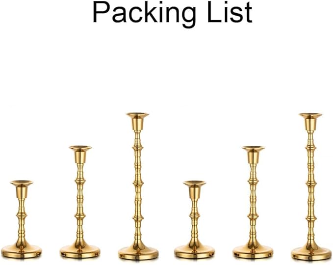 Brass Candlestick Holders Vintage: Tall Gold Taper Candle Holder Antique Candle Stick Holders for Christmas Wedding Centerpieve Living Room Mantle Home Decor Bridal Shower Set of 6