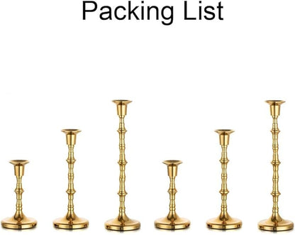 Brass Candlestick Holders Vintage: Tall Gold Taper Candle Holder Antique Candle Stick Holders for Christmas Wedding Centerpieve Living Room Mantle Home Decor Bridal Shower Set of 6