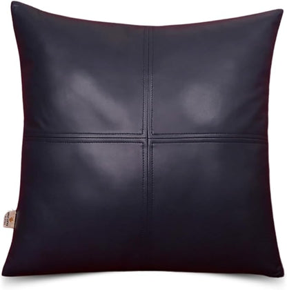Lambskin Leather Pillow Cover, Hand Panel Stitched Leather Decorative Throw Pillow Covers for Couch Sofa Bed Living Room Garden (20x20 Inches, Gun Metal Blue Pack of 1)