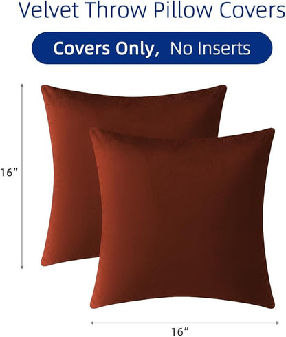 QUORGVES Rust Velvet Pillow Covers 16x16 Inch Set of 2, Soft Solid Decorative Square Throw Pillow Covers, Decor Cushion Covers for Bed Sofa Couch Bedroom Living Room