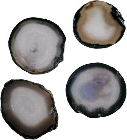 Gray Agate Coaster Drinks Crystal Cup Stone Coasters Set of 4 Geode Agate Slices with Rubber Bumpers for Coffee, Wine or Bar Glasses (4"-5")