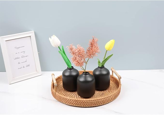 Ceramic Bud Vases Set of 6, Black Bud Vase Set for Flowers Pampas Grass, Mini Pottery Vase with Minimalist Modern Rustic Style for Table Centerpieces of Home, Office, Wedding