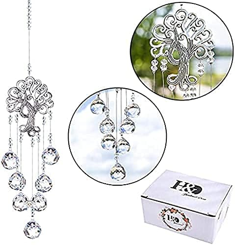 H&D HYALINE & DORA Garden Hanging Crystal Suncatchers Rainbow Makers with Crystal Ball Prisms and Metal Tree of Life for Garden Outdoor Home Kids Room Window