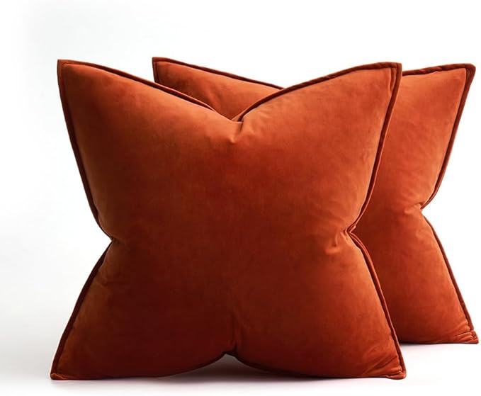 MIULEE Pack of 2 Decorative Velvet Throw Pillow Covers Soft Burnt Orange Pillow Covers Soild Square Cushion Case for Sofa Bedroom Car 18x 18 Inch 45x 45cm