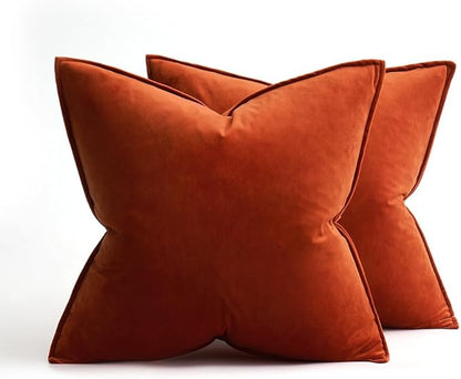 MIULEE Pack of 2 Decorative Velvet Throw Pillow Covers Soft Pillowcase Solid Square Cushion Case for Sofa Bedroom Car 16x16 Inch 40x40 cm Burnt Orange