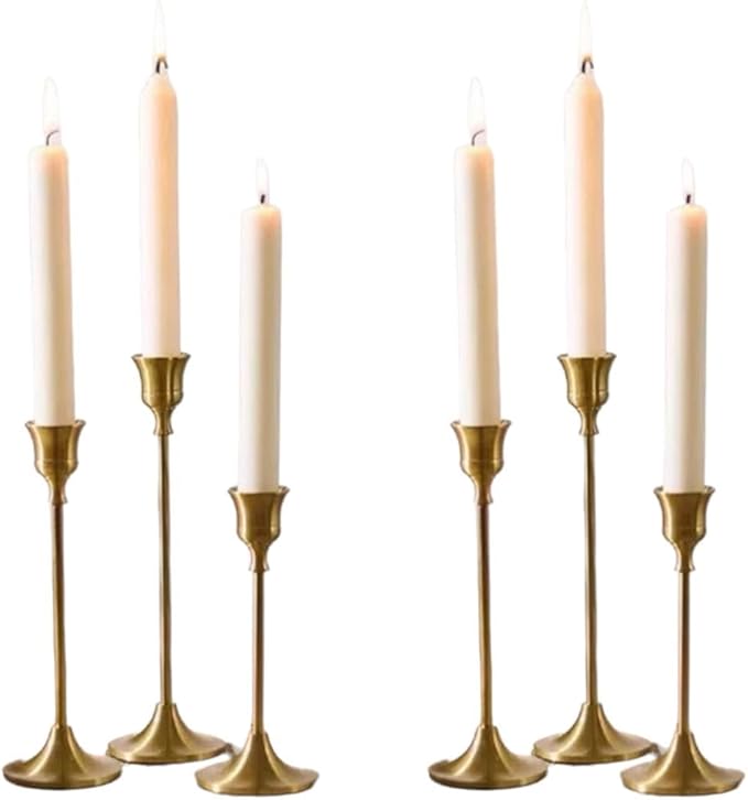 Gold Candlestick Holders Set of 6 – Elegant Metal Taper Candle Holders for Table Centerpieces, Weddings, Home Decor – Modern Gold Candle Stands for Dining Room, Parties