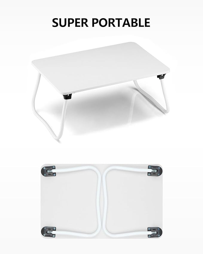 Portable Lap Desk Bed Desk Lap Table Bed Table, Laptop Stand Breakfast Serving Tray, Foldable & Lightweight Mini Table, Lap Tablet Desk for Sofa Couch Floor - White