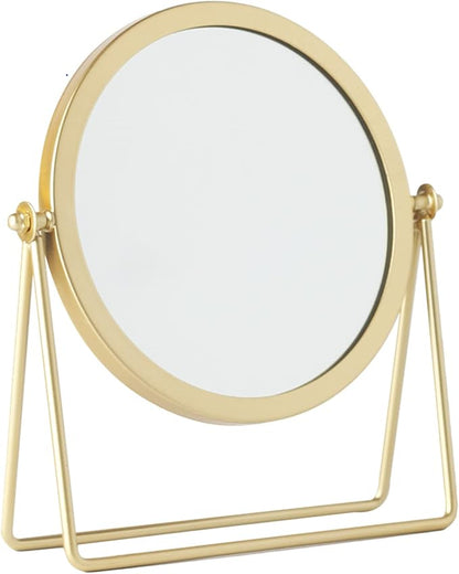 Geschaft Golden Tabletop Single Sided Makeup Mirror, 360°Rotation Iron One-Sided Dressing Table Mirror, Round Swivel Desktop Stand Mirror (Golden - Round),7.1'' (L) x 2'' (W) x 8.5''(H)