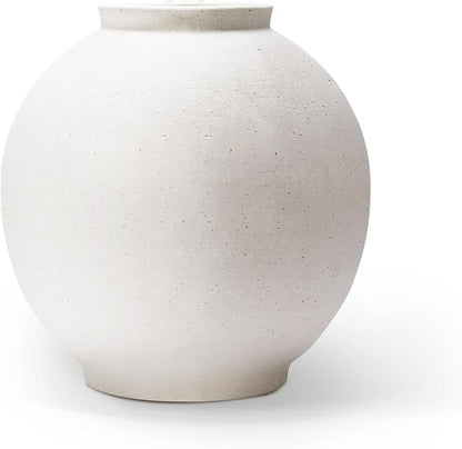Sandstone Large White Ceramic Vase, 11- Inch Matte White Rounded Design for Easy Arranging, Farmhouse & Minimalist Home Decor for Living Room, Mantel, Dining Table, Entryway, Bathroom, Weddings