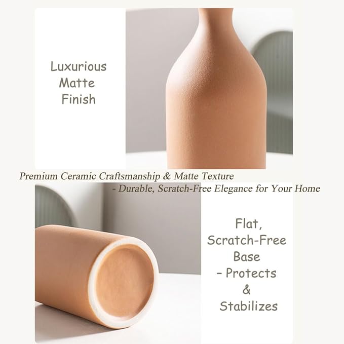 Ceramic Vase Set of 3 - Small Modern Minimalist Ceramic Bud Vases for Home Decor - Boho Aesthetic Flower Vases for Desk, Shelf & Table, Mantle, Bookshelf (Cute & Versatile) (Brown Mix)