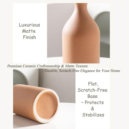 Ceramic Vase Set of 3 - Small Modern Minimalist Ceramic Bud Vases for Home Decor - Boho Aesthetic Flower Vases for Desk, Shelf & Table, Mantle, Bookshelf (Cute & Versatile) (Brown Mix)