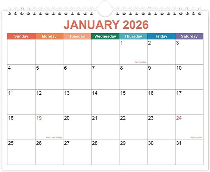Calendar 2026, Wall Calendar 2026-2027 from January 2026 - June 2027, 18 Months Calendar with Premium Paper, Twin-Wire Binding & Hanging Hook, 8.5" x 11", Colorful