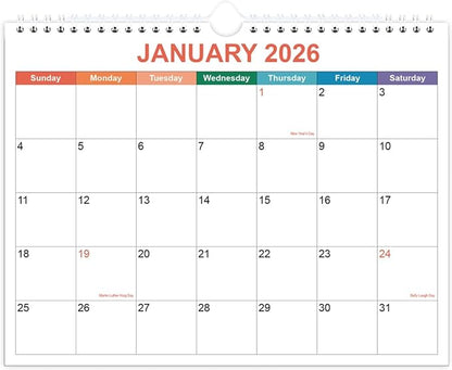 Calendar 2026, Wall Calendar 2026-2027 from January 2026 - June 2027, 18 Months Calendar with Premium Paper, Twin-Wire Binding & Hanging Hook, 8.5" x 11", Colorful