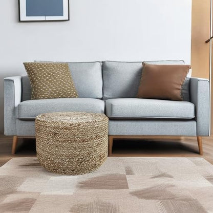 Jute Pouf Ottoman | Footrest Pouf | Hand Braided - Round Boho Pouffe - for Living Room, Bedroom, Nursery (18"x18"x12") Natural