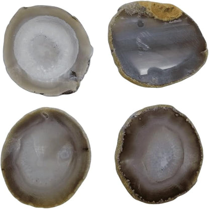 Agate Coaster for Drinks Polished Agate Slices Crystal Coasters with Rubber Gray 3-4" Coffee Table Decor Bar Sets for The Home