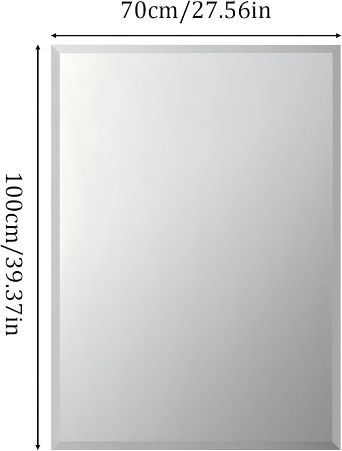 Frameless Rectangular Wall Mirror: Decorative Rectangle Mirrored Glass Vanity with Beveled Silver Edge for Bathroom Bedroom Livingroom Dining Room Entryway Hallway, 40 x 28 inch