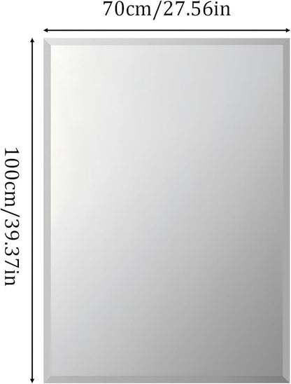 Frameless Rectangular Wall Mirror: Decorative Rectangle Mirrored Glass Vanity with Beveled Silver Edge for Bathroom Bedroom Livingroom Dining Room Entryway Hallway, 40 x 28 inch