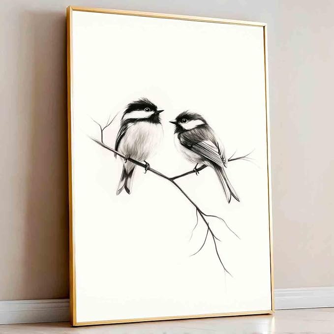Bird Sketch Wall Art Minimalist Animal Print Vintage Bird Prints Pencil Drawing Wall Art Minimalist Birds Canvas Animal Sketch Prints Black And White Birds Picture Neutral Room Decor 16x24inch No Frame