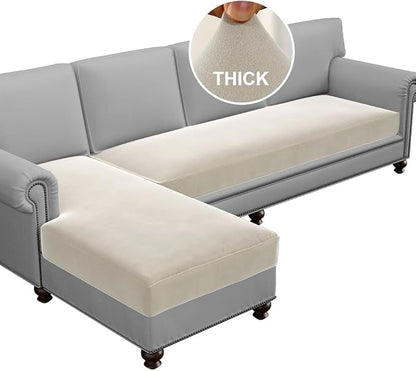 H.VERSAILTEX Fleece L Shaped Couch Cover 2 Piece Stretch Couch Covers for Sectional Sofa Thick Soft Sofa Cover for Dogs Feature Comfortable and Durable Fabric, (3 Seater + 1 Chaise, Pale Oak)