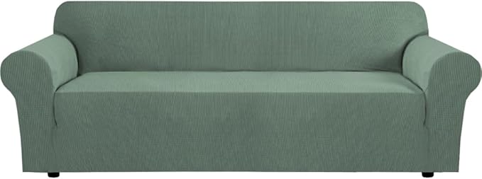 H.VERSAILTEX Stretch Couch Covers for Sofa 1 Piece Slipcovers for Couches 3 Seater Couch Cover Feature Thick Checked Jacquard Fabric with Elastic Bottom(Large Sofa 90"-100" Wide, Loden Frost)